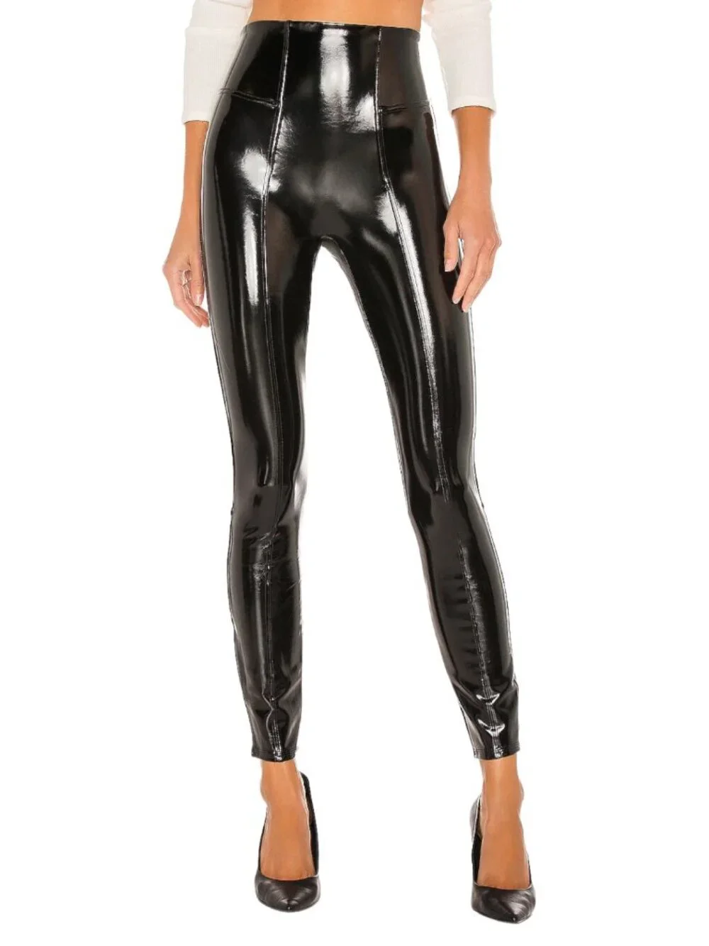 SPANX Black Shiny Faux-Leather High-Rise Leggings NWT Small